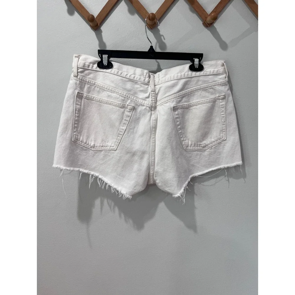AGOLDE Parker High Rise Cut Off Denim Shorts White Size 32 Button Fly Distressed